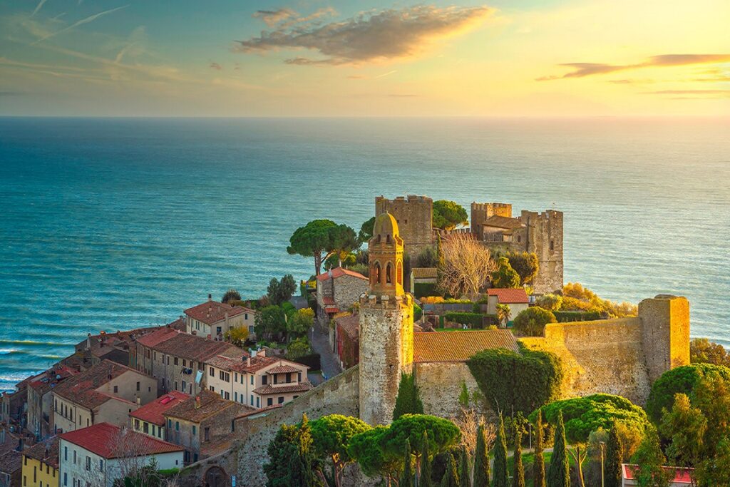 Medieval town center at sunset for Cannabis in Castiglione della Pescaia Travel Guide.
