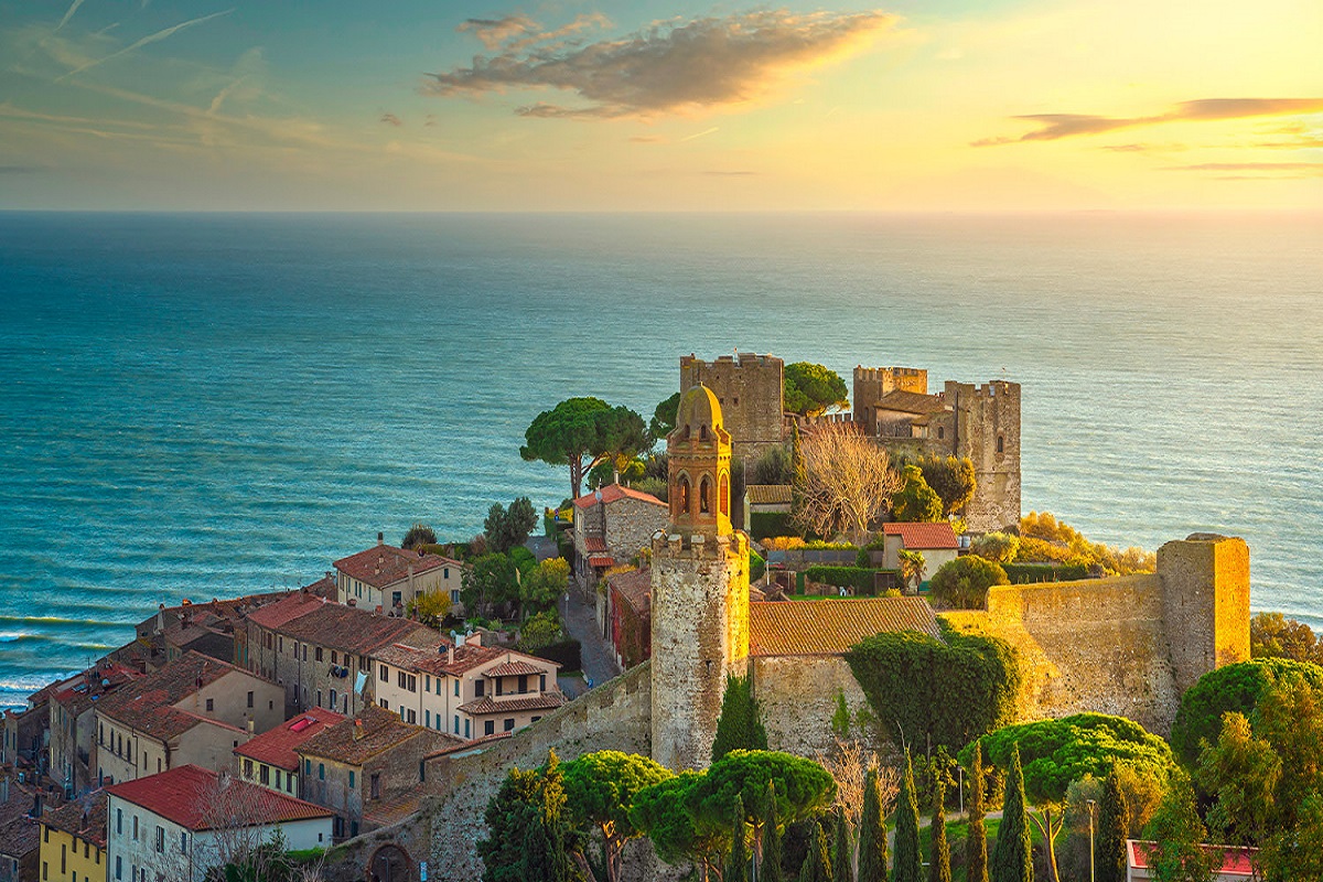 Medieval town center at sunset for Cannabis in Castiglione della Pescaia Travel Guide.