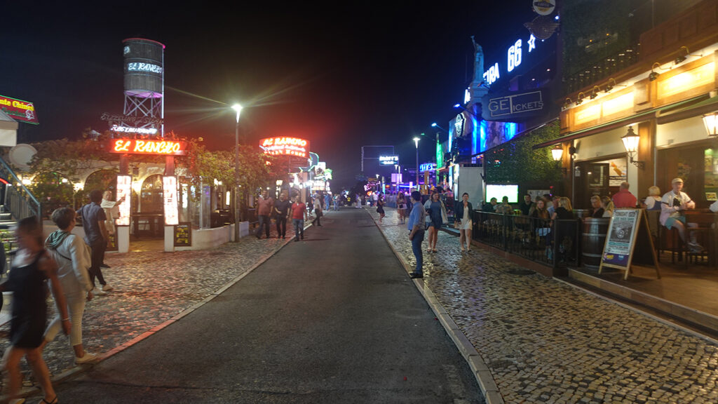 Avenida Sá Carneiro or The Strip in Albufeira, Algarve, Portugal.