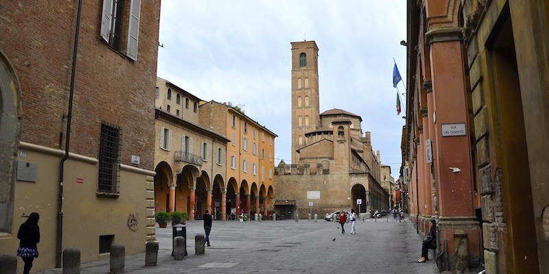 View of piazza Verdi familiar with students and cannabis in Bologna