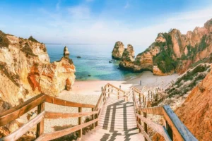 Sunrise at the Praia do Camilo Beach in Lagos, Algarve, Portugal.