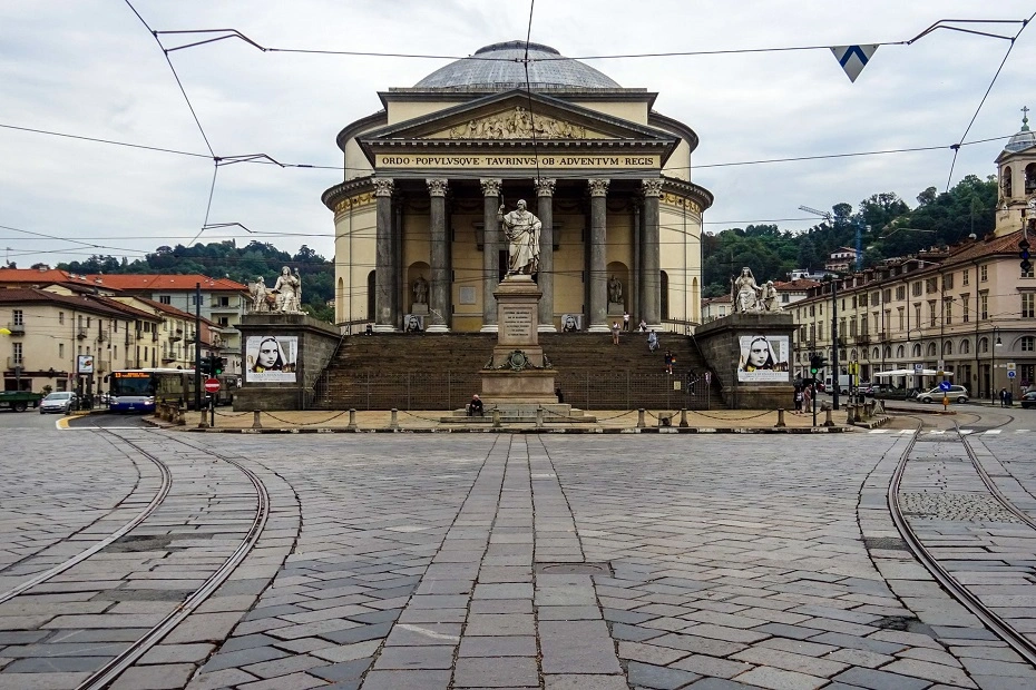 The Gran Madre di Dio neoclassical architecture church in Turin, Italy.