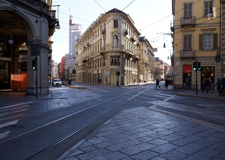 A wide open boulevard street which makes cannabis in Turin feel exposed especially to visitors