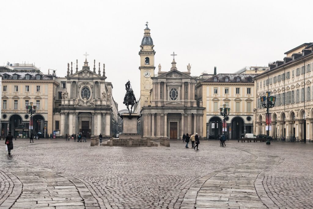 The twin churches of Piazza San Carlo for Cannabis in Turin Travel Guide.