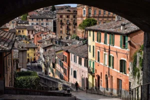 Iconic staircase in the Porta Sole district of Perugia, Umbria, Italy.