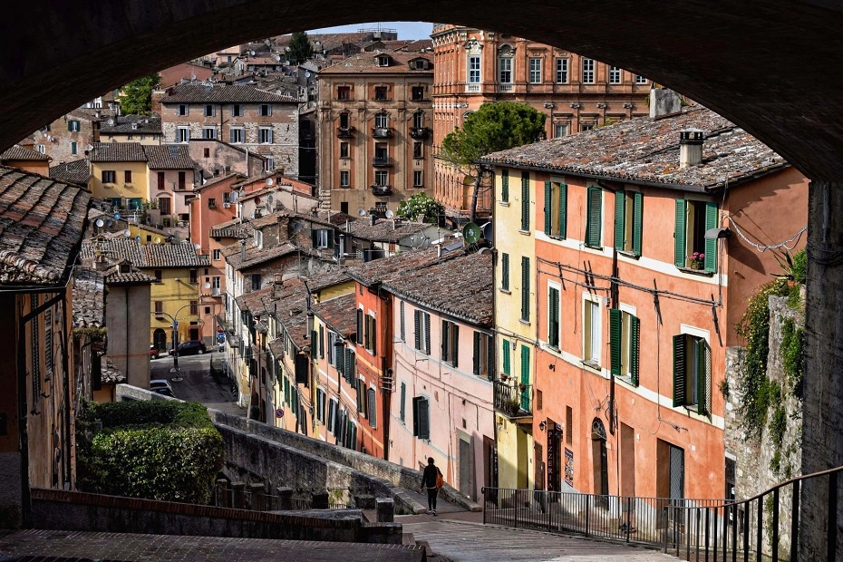 Iconic staircase in the Porta Sole district of Perugia, Umbria, Italy.