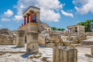 The Knossos Palace on a sunny summer day in Heraklion, Crete Island, Greece.