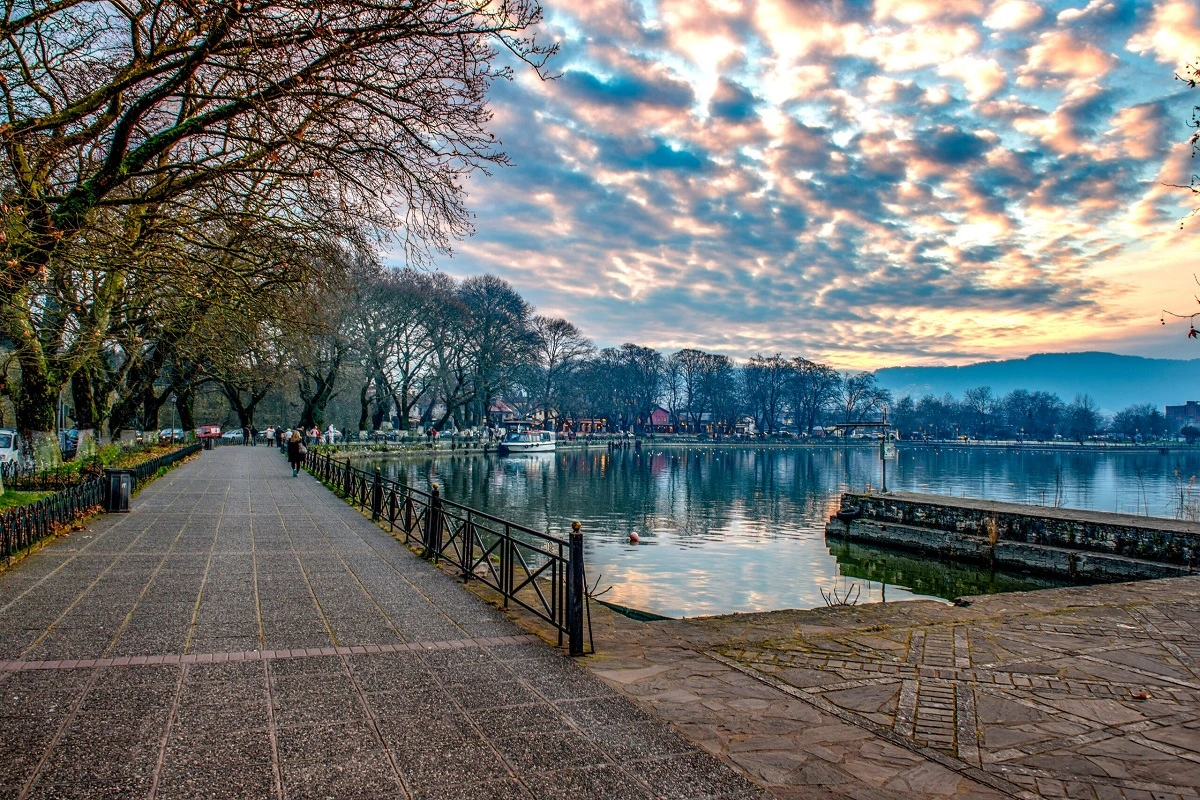 Serene view of Lake Pamvotis of Ioannina in Greece.