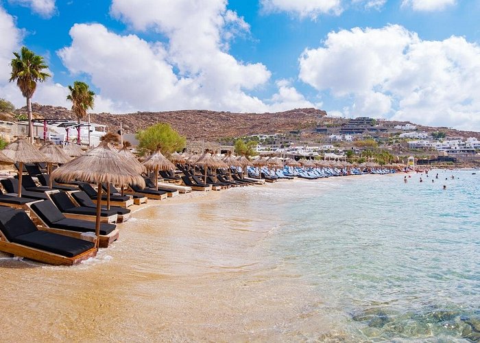 Sunny Paradise beach party ground for finding cannabis in Mykonos