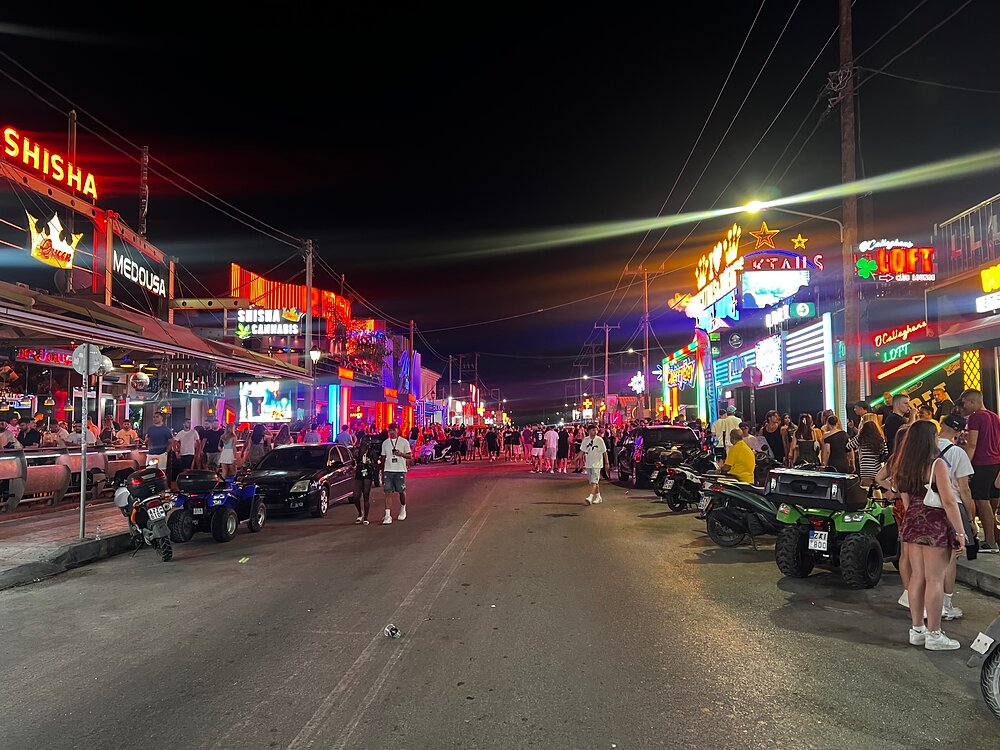 Laganas strip nightlife pulse in Zakynthos island, Greece