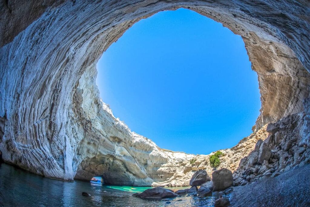 One of sea caves along Milo's Kleftiko beach in Greece