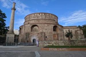 The iconic Rotunda under clear blue sky in Thessaloniki, Greece.