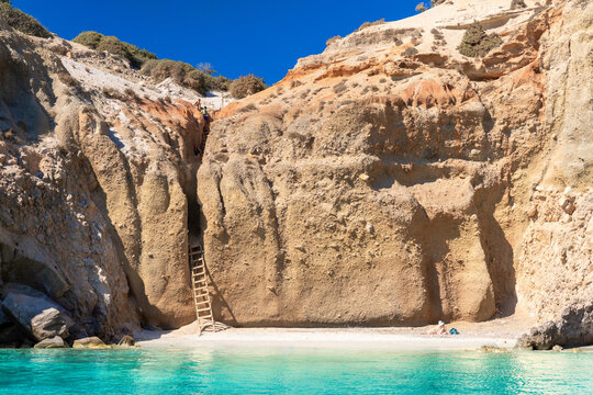 Hidden Tsigrado beach for experiencing cannabis in Milos Island, Greece